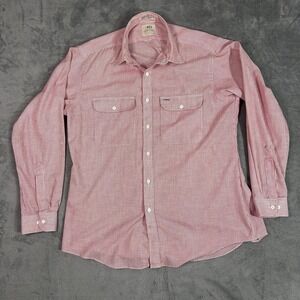 417 by Van Heusen Mens L Shirt Red White Micro Stripe USA Made Single Needle VTG